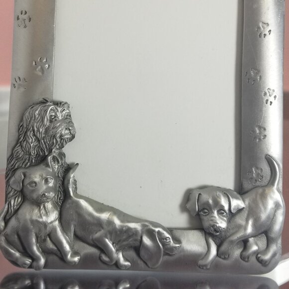 Vintage Seagull Picture Photo Frame Dogs & Puppy Pewter Pets 4x6 Silvertone 1993 - Picture 3 of 11